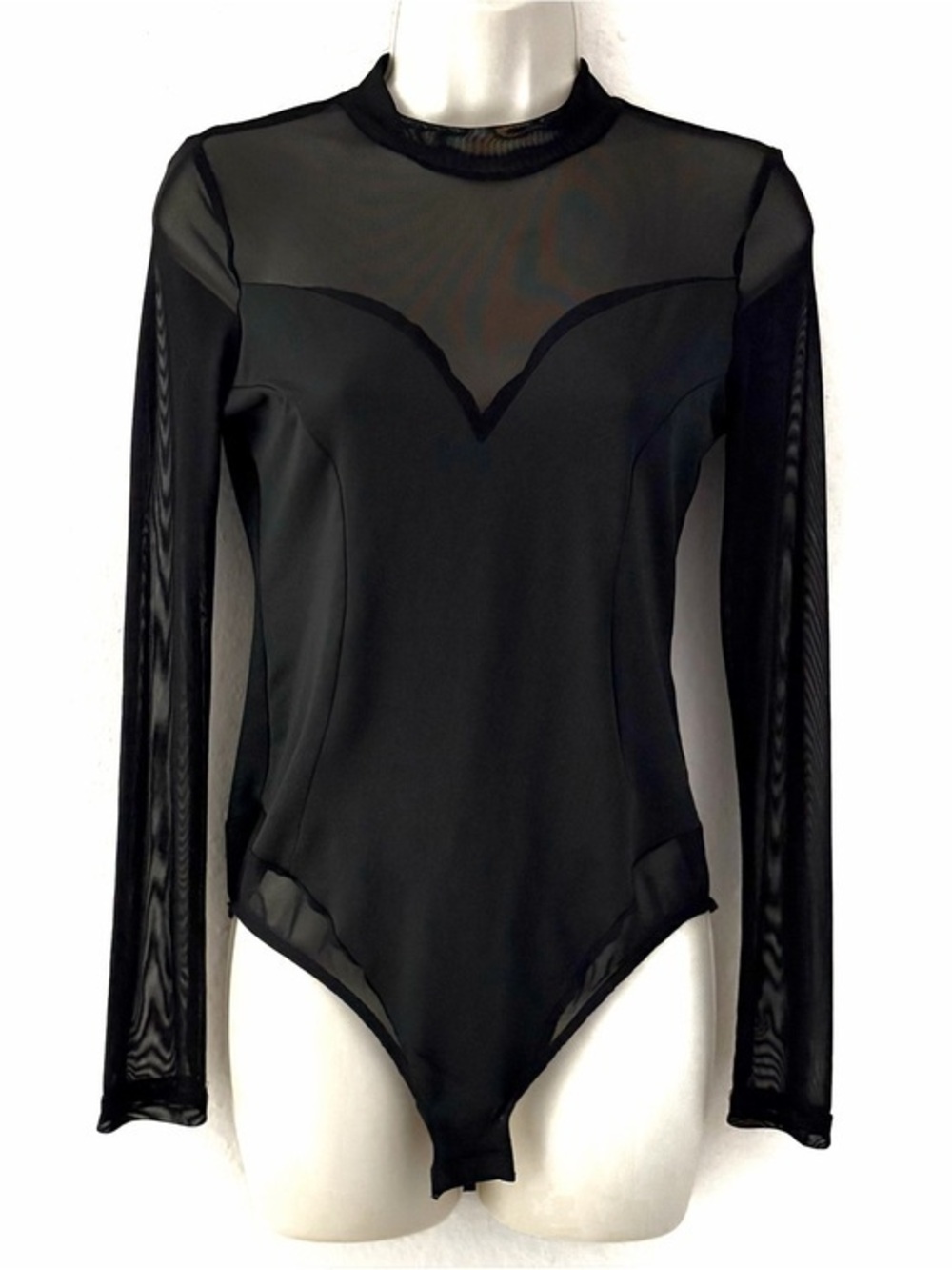 SHEIN Black Sheer Mesh Long Sleeve Bodysuit